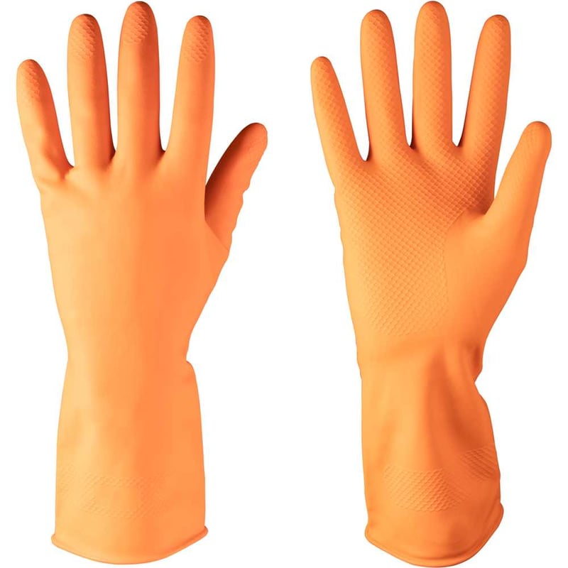 Luva de látex, tamanho P, 32 centímetros, cor laranja, antiderrapante, com forro