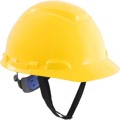 Capacete amarelo, suspensão com ajuste fácil e jugular de tecido, aba frontal, H 700