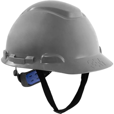 Capacete cinza, suspensão com ajuste fácil e jugular de tecido, aba frontal, H 700