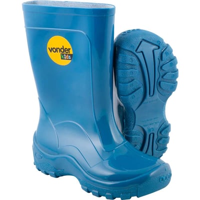 Bota infantil de PVC, azul, com forro, 20/21