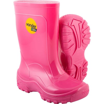 Bota infantil de PVC, rosa, com forro, 30/31