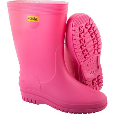 Bota de PVC, rosa, com forro, 38/39