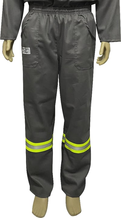 Calça de segurança para eletricista, cinza com faixa refletiva verde, tamanho GG, 9436