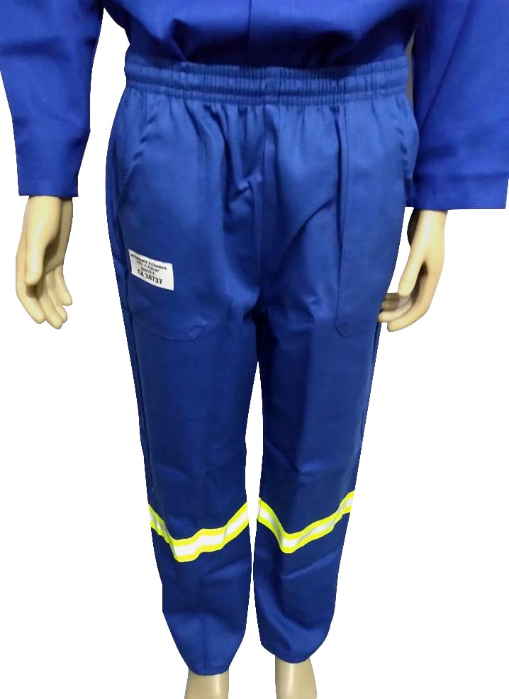 Calça de segurança para eletricista, azul com faixa refletiva verde, tamanho M, 9438