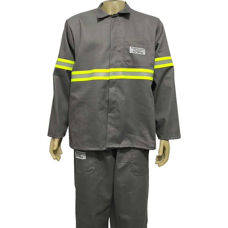 Camisa de segurança para eletricista, tamanho M, cinza, com faixa refletiva verde, 9447