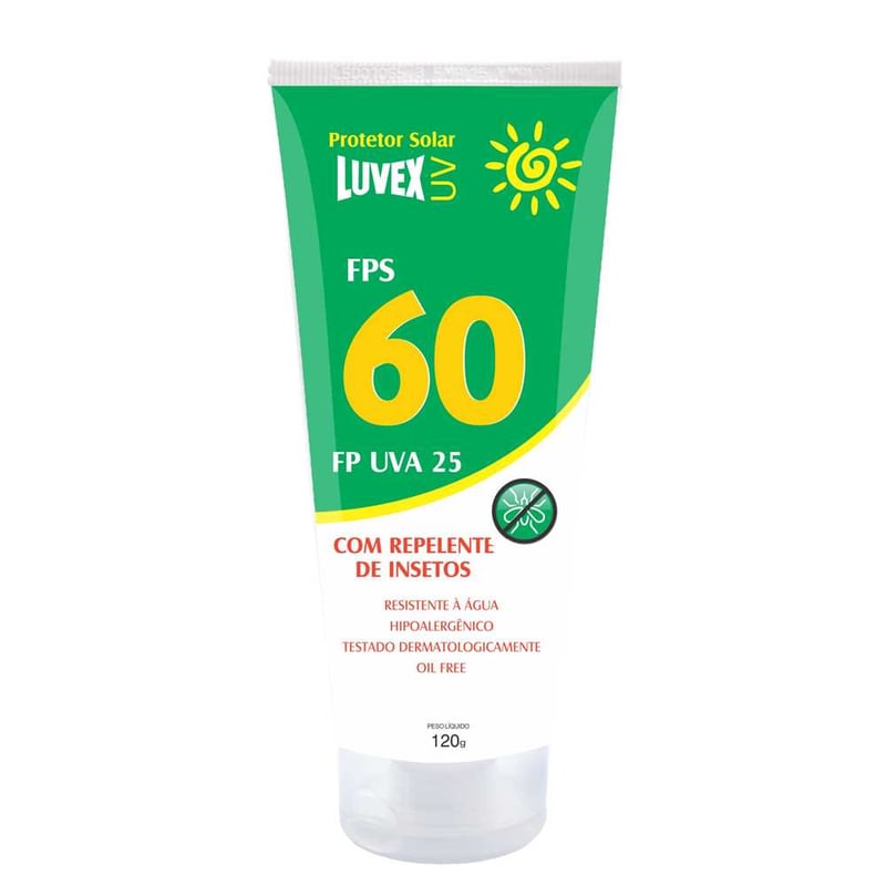 Creme protetor solar, FPS: 60 (UVB) e 25 (UVA), 120 g, com repelente para insetos, resistente a água