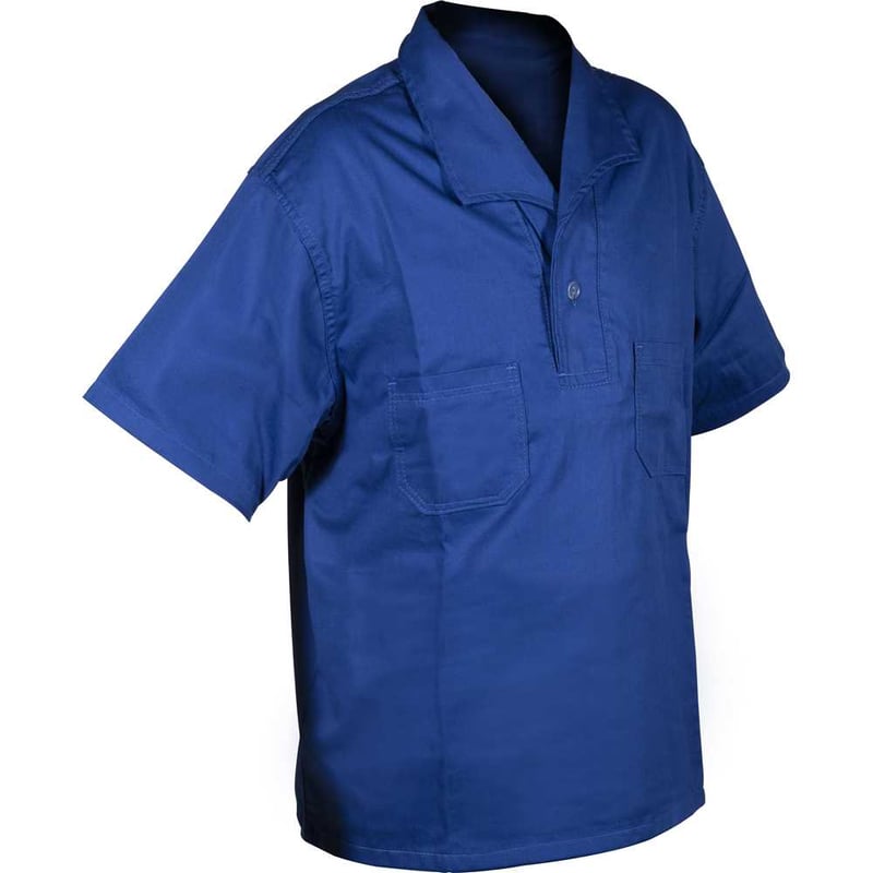 Camisa brim azul, manga curta, tamanho G, 54, sem botão, SANTANENSE UNILEVE