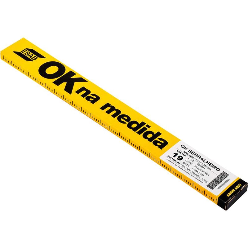 Eletrodo revestido para aço carbono, caixa com 19 varetas, OK SERRALHEIRO E6013, com 3,25 mm, 0309881