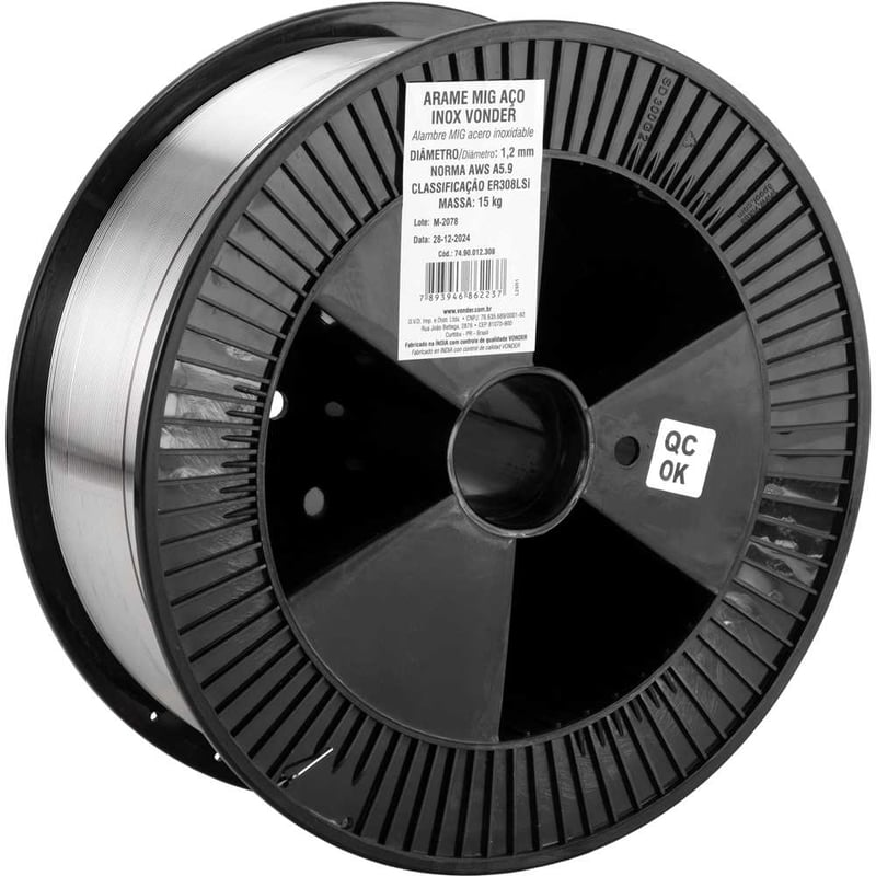 Arame MIG aço inox ER308LSi, 1,2 mm, carretel com 15 kg