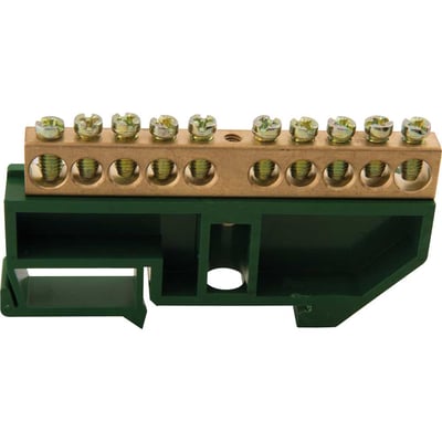 Barramento terra, DIN 10 ligações, com suporte verde, 56300120