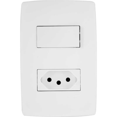 Interruptor de embutir linha Pial Plus, 1 tecla simples + tomada 2 pinos + terra, 615074
