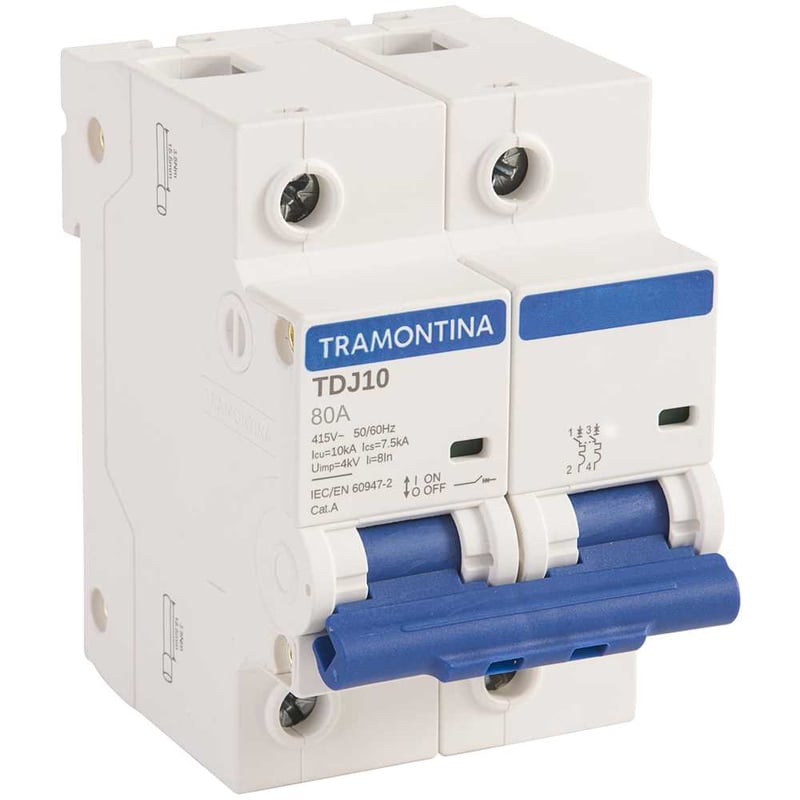 Mini disjuntor 2 polos, 80 A, 10 kA, TDJ10, 58012143