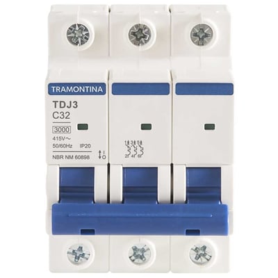 Mini disjuntor 3 polos, 32 A, 3 kA, TDJ3, 58013108