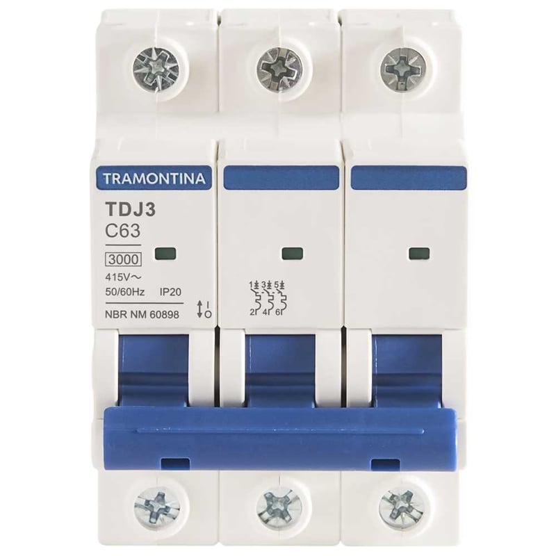 Mini disjuntor 3 polos, 63 A, 3 kA, TDJ6, 58013111