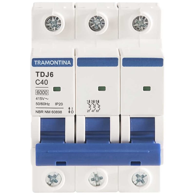 Mini disjuntor 3 polos, 40 A, 6 kA, TDJ6, 58013139