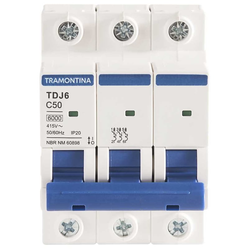 Mini disjuntor 3 polos, 50 A, 6 kA, TDJ6, 58013140