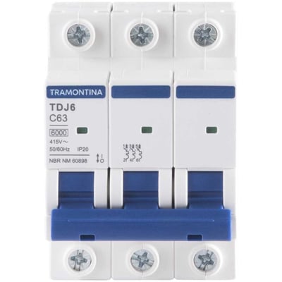 Mini disjuntor 3 polos, 63 A, 6 kA, TDJ6, 58013141