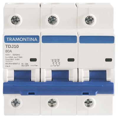 Mini disjuntor 3 polos, 80 A, 10 kA, tdj10, 58013143