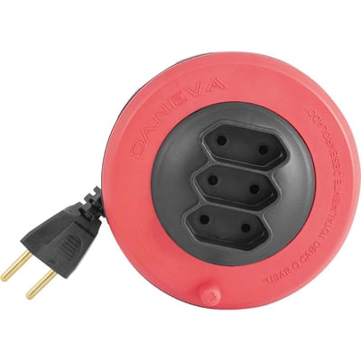 Extensão elétrica com 3 metros, cabo paralelo, 2 x 0,75 mm², 3 tomadas, 2P 10 A, com suporte enrolador, Pop Spin, 1496