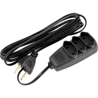 Extensão elétrica com 3 metros, cordão PL 2 x 0,75 mm², 2P preta, modelo Sort 1655