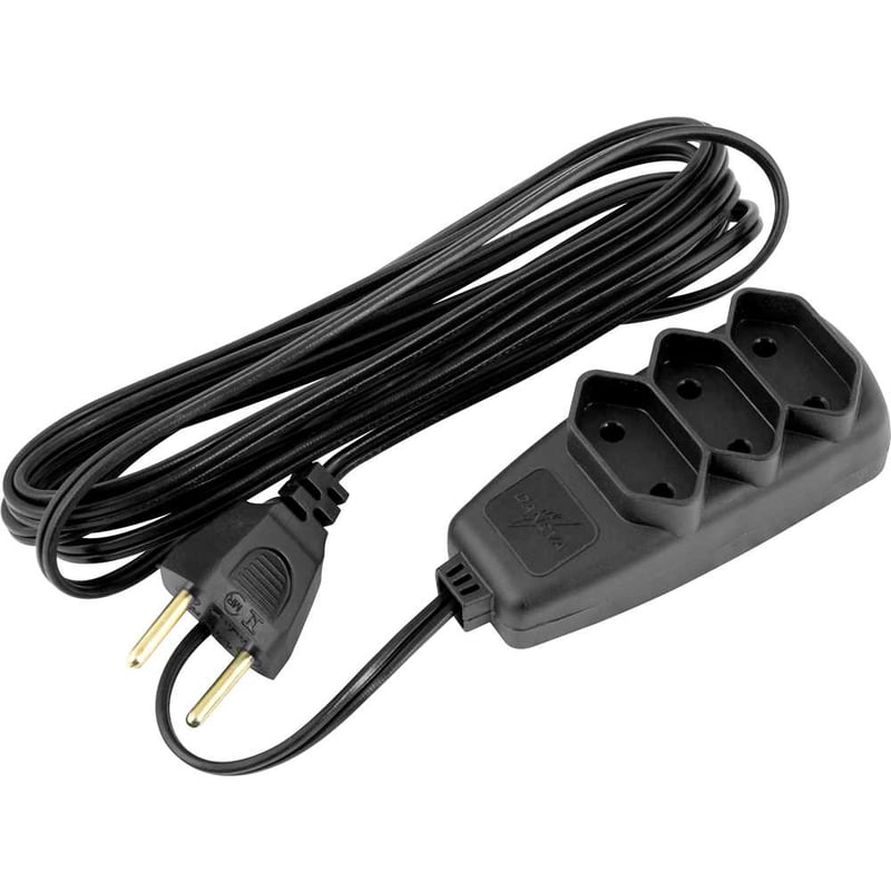 Extensão elétrica com 3 metros, cordão PL 2 x 0,75 mm², 2P preta, modelo Sort 1655