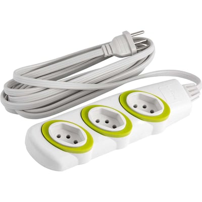 Extensão elétrica com 3 metros, cabo PP 3 x 0,75 mm², 2P+T gelo, modelo No Shock 45 1712