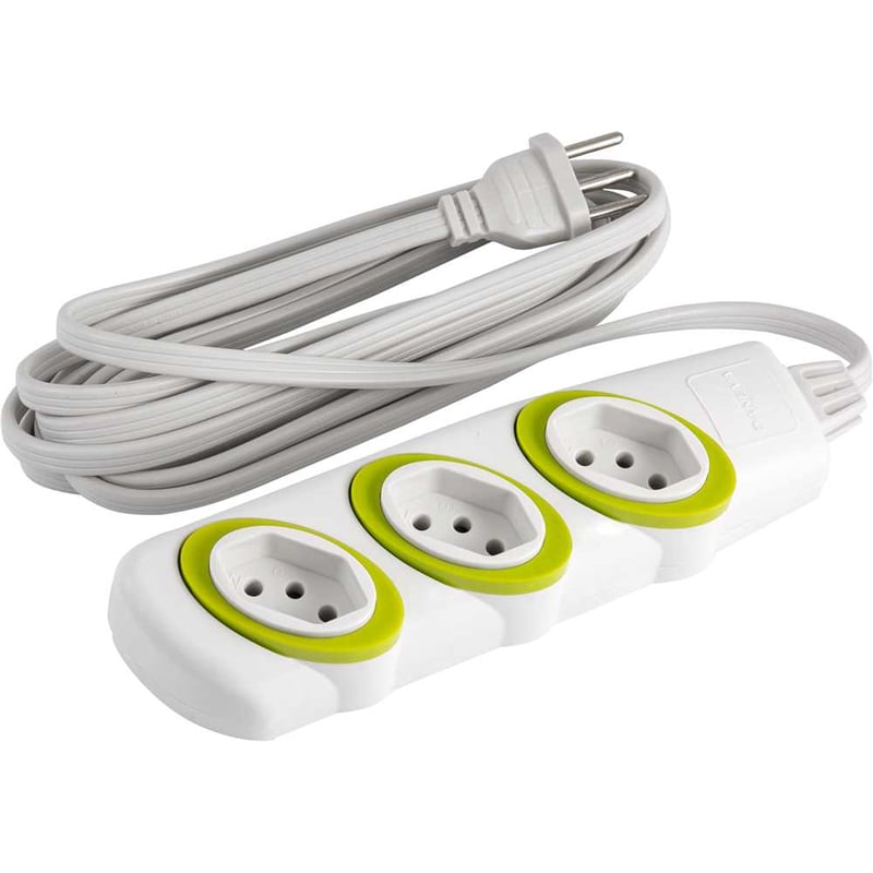 Extensão elétrica com 3 metros, cabo PP 3 x 0,75 mm², 2P+T gelo, modelo No Shock 45 1712