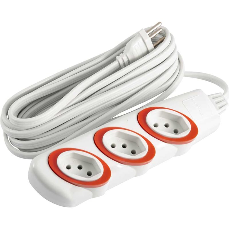 Extensão elétrica com 5 metros, cabo PL 3 x 0,75 mm², 2P+T gelo, modelo No Shock 45 1714