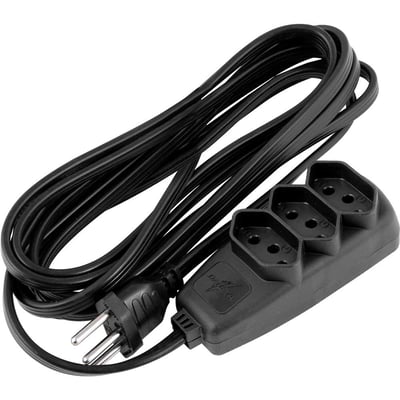 Extensão elétrica com 3 metros, cabo PP 3 x 0,75 mm², 2P+T preta, modelo Sort 1786