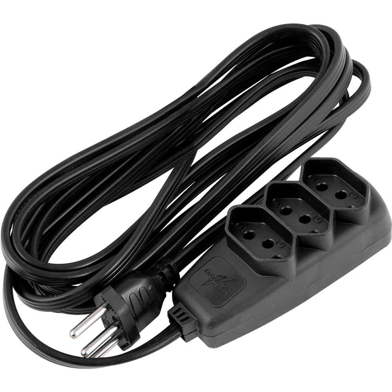 Extensão elétrica com 3 metros, cabo PP 3 x 0,75 mm², 2P+T preta, modelo Sort 1786
