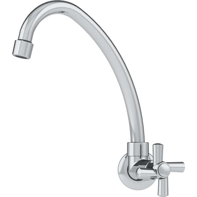 Torneira plástica de parede para cozinha, bica alta, acabamento C50, cromada, 7666