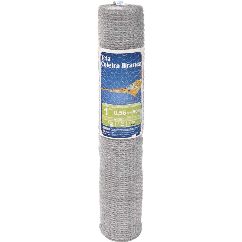 Tela metálica hexagonal, pinteiro, malha 1", 24 BWG x 1,5 m, com 50 m