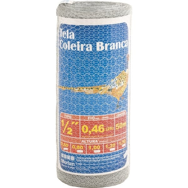 Tela metálica hexagonal, viveiro, malha 1/2", 26 BWG x 0,8 m, com 50 m