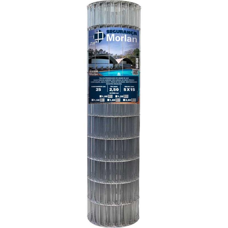 Tela alambrado, malha 15 cm x 5 cm, fio 2,5 mm, com 1,2 m x 25 m (altura x comprimento), 2375