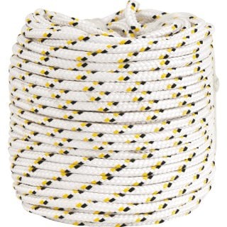 Corda multifilamento trançada 10,0 mm x 220 m, branca com detalhes em preto e amarelo