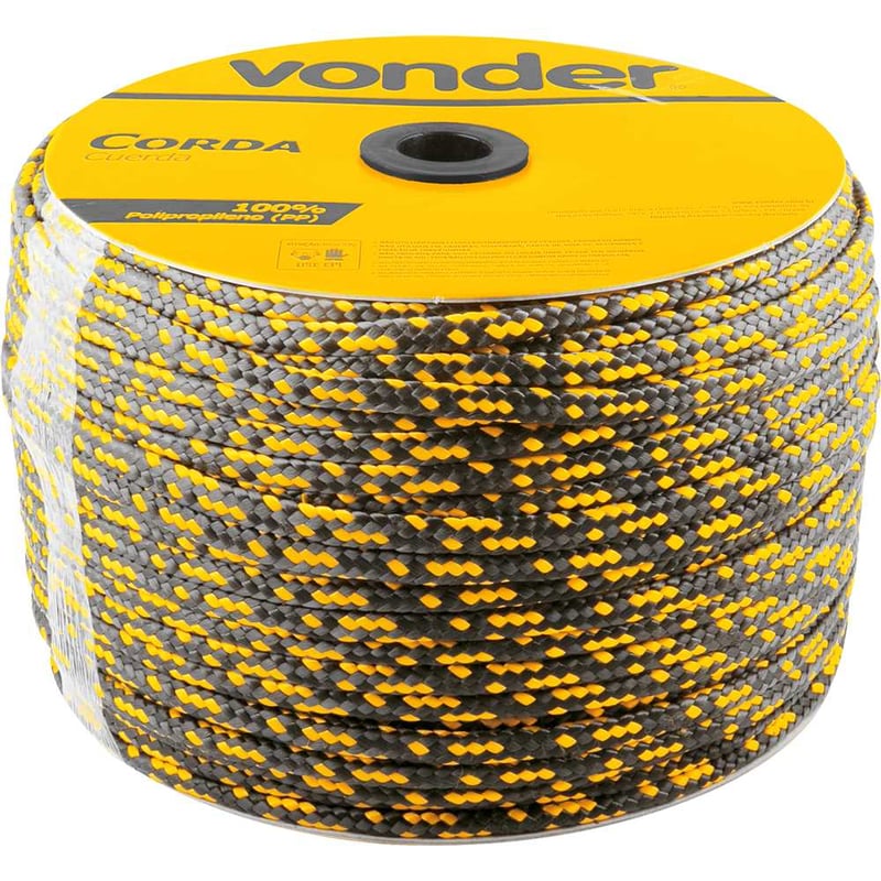 Corda multifilamento trançada 12,0 mm x 140 m, preta e amarela, em carretel
