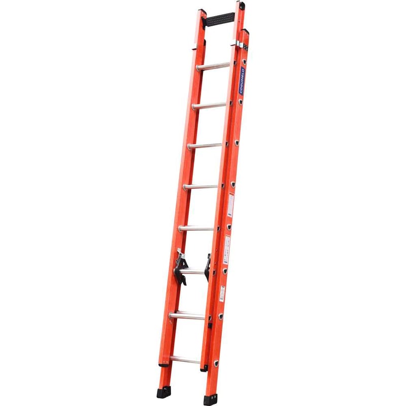 Escada extensível em fibra de vidro, 13 degraus de alumínio, 2,75 m x 4,2 m