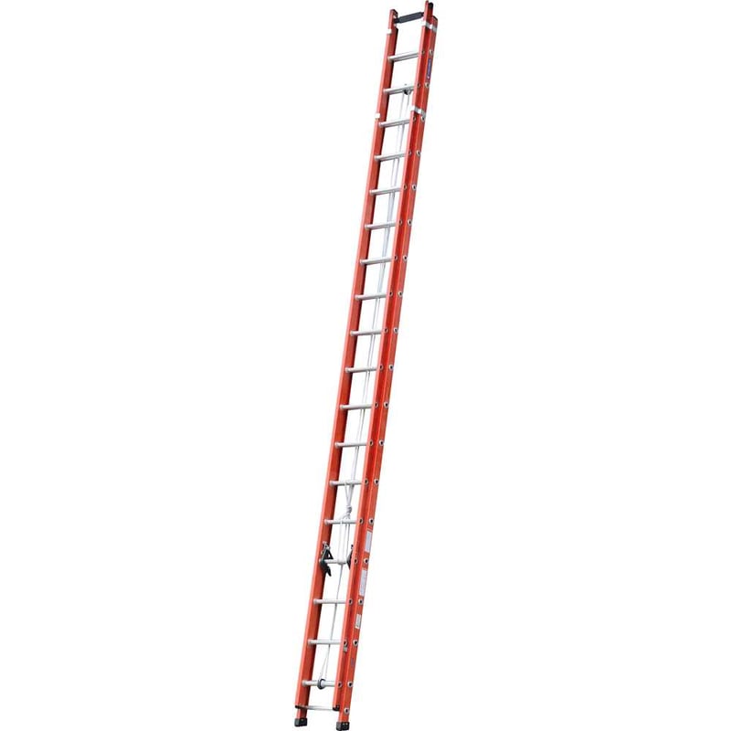 Escada extensível em fibra de vidro, 32 degraus de alumínio, 5,75 m x 9,9 m