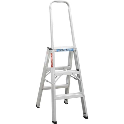 Escada de abrir, em alumínio, uso profissional, 3 degraus, 90 cm, com alça de apoio