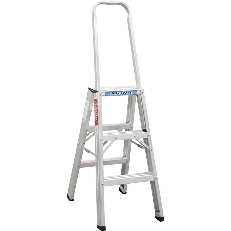 Escada de abrir, em alumínio, uso profissional, 3 degraus, 90 cm, com alça de apoio