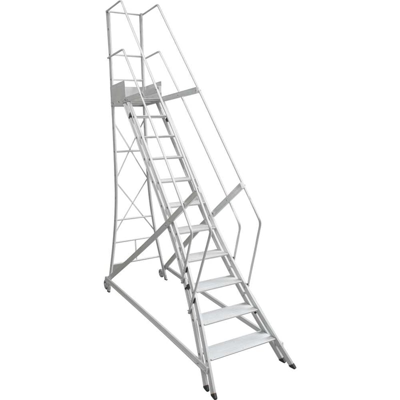 Escada trepadeira alumínio 3,50 m X 3,55 m 14 degraus + plataforma com 4 corrimões