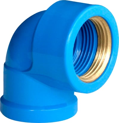 Joelho 90° soldável em PVC com bucha de latão roscável, 25 mm x 1/2", azul, 20104002