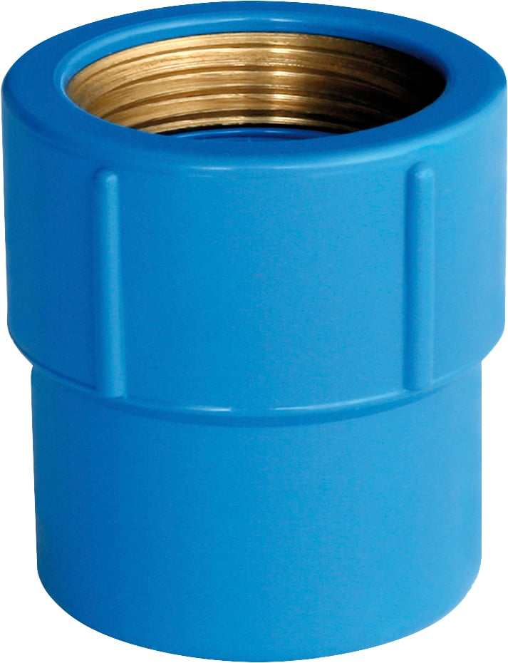 Luva de PVC azul soldável com bucha de latão, 25 mm x 1/2", 20104005