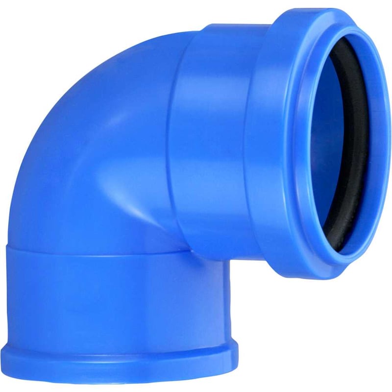 Joelho 90º azul com anel de vedação, DN 38 x DN 40, 624